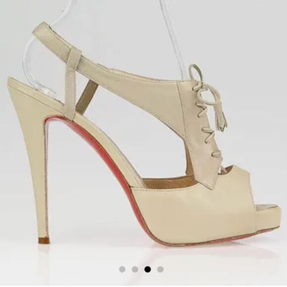 CHRISTIAN LOUBOUTIN Beige Leather Sometimes Lace Up Heels EU 36.5/ US 6.5 - Picture 13 of 13